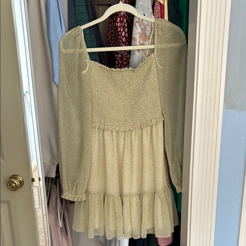 Wilfred Light Green with pink floral design peasant dress